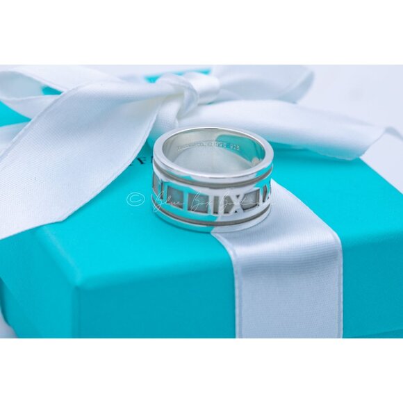 Tiffany & Co. Vintage Atlas Roman Numeral Ring Wide Band Silver Size 9.5 - Picture 3 of 6